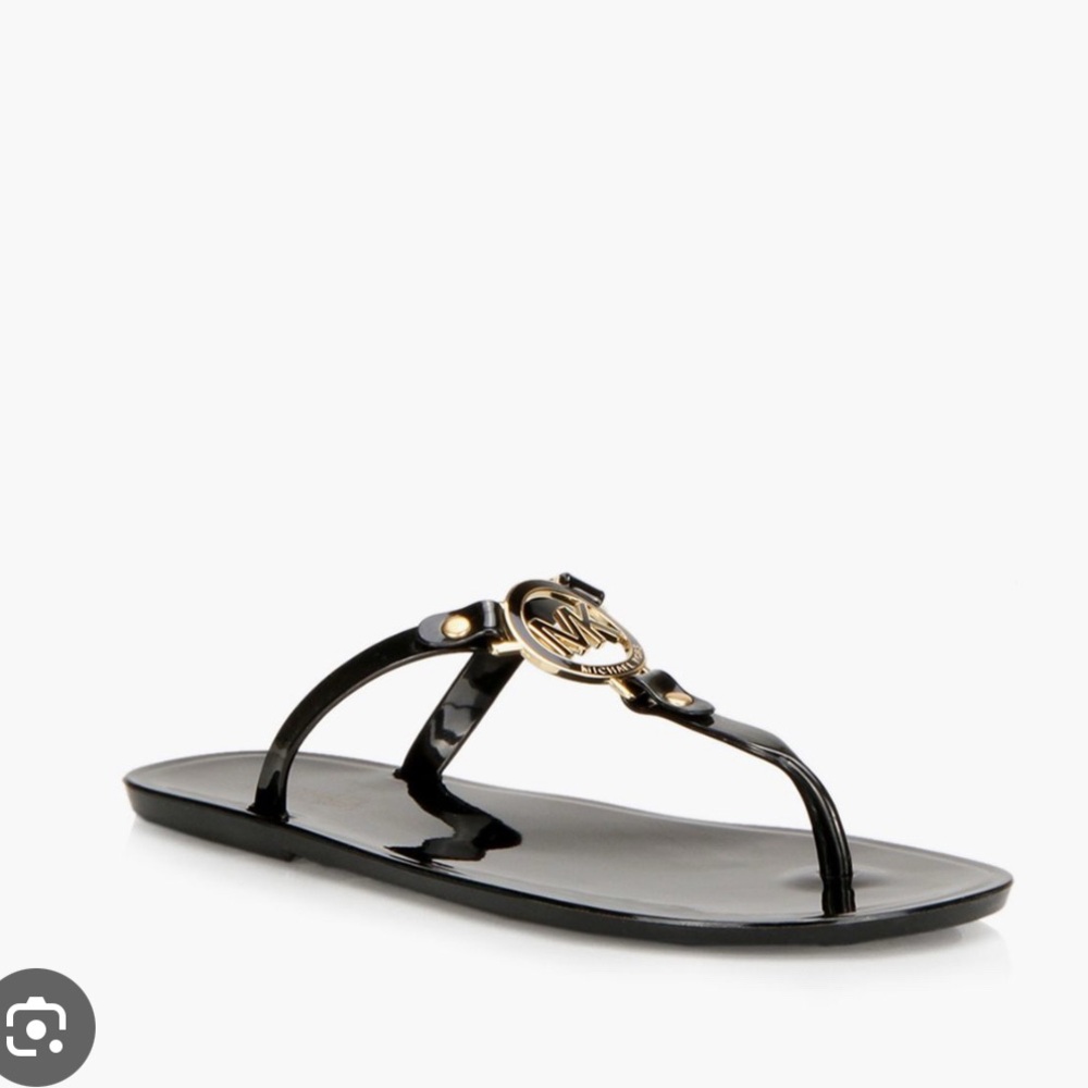 Michael Kors Black Patent Jelly Logo Thong Sandals